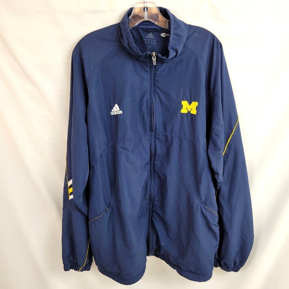 Adidas Climalite Full Zip Windbreaker Jacket XL Michigan Wolverines Blue Lined